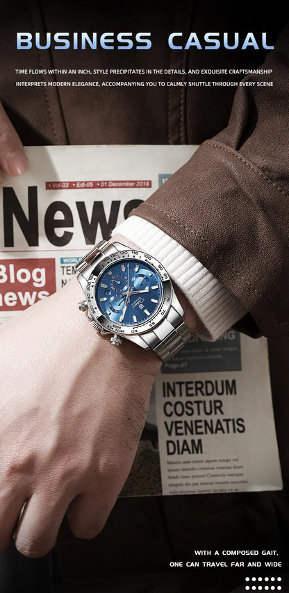 2026 NEW Automatic Mechanical Watch Man Silver Business Casual 3ATM Waterproof Multi-functional Men's Watches