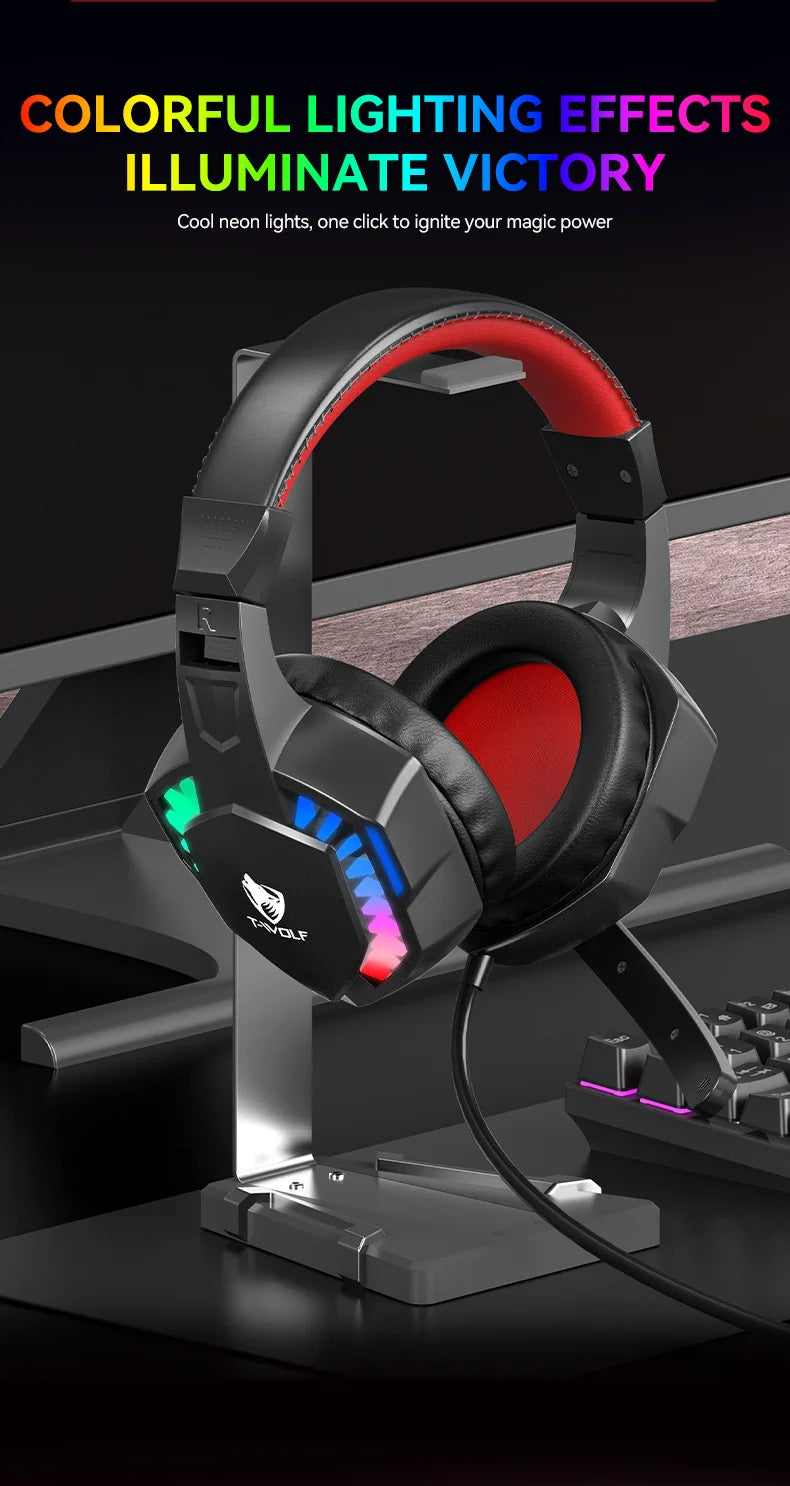 H120 RGB LED Light Wired Headphones USB 3.5mm Audio Interface Bass Stereo Sound Gaming Headsets with High Sensitivity Microphone