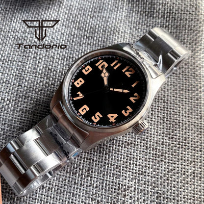 Tandorio 39 mm – męski zegarek automatyczny typu pilot nurkowy, mechanizm NH35/PT5000/Miyota8215, szafirowe szkło AR, wodoodporność 20 barów, świecące wskaźniki
