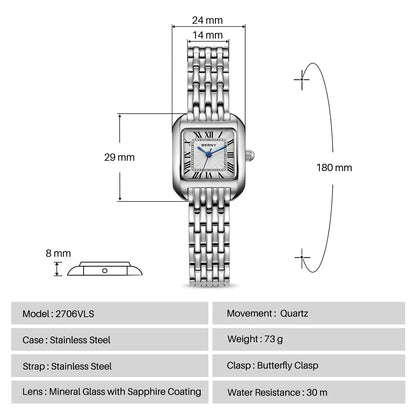 BERNY Luxury Brand Woman Watch New In High Quality S/S Square Ladies Quartz Watches Fashion Elegant Business Wristwatch