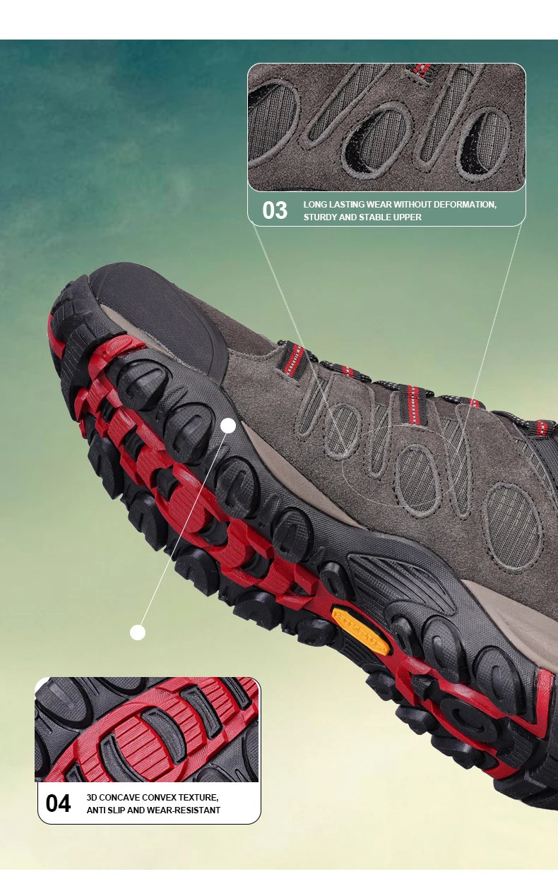 HIKEUP Hiking Shoes Men's Winter Climbing Trekking Sneakers for Men Leather Breathable Outdoor Anti-Skid Sports Work Shoes