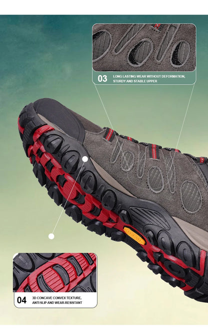 HIKEUP Hiking Shoes Men's Winter Climbing Trekking Sneakers for Men Leather Breathable Outdoor Anti-Skid Sports Work Shoes
