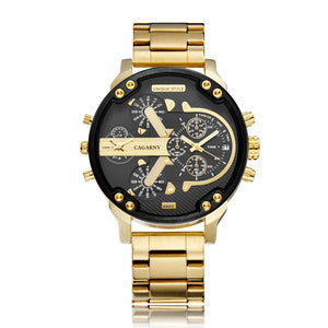 Mens Watches Top Brand Luxury Steel Band Dual Time Watch for Men Large Dial Quartz Wristwatches Relogio Masculino Drop Shipping