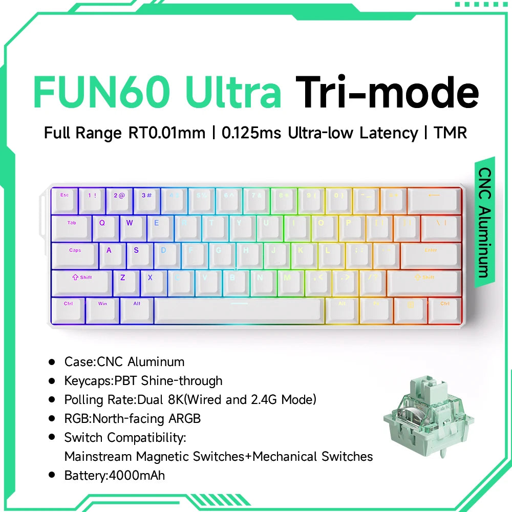 Akko MonsGeek FUN60 mechanische Tastatur mit Magnetschaltern, 60% Gaming-Tastatur, Rapid Trigger 0.01mm, 8K ARGB, HE/TMR Custom-Tastatur