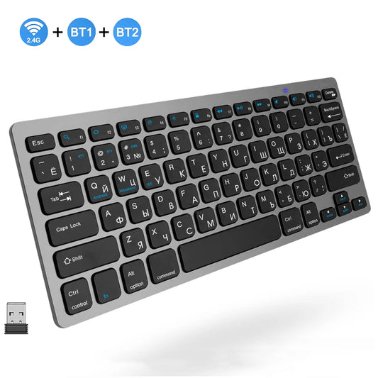 Russian English Layout Slim Wireless Keyboard Bluetooth & 2.4G Dual Mode Keyboard Compact Ergonomic for Windows ios Android