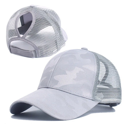 Stylish Camo Print Women's Baseball Cap with Ponytail Hole  Breathable Mesh Adjustable Fit Perfect for Running Hiking Daily Wear