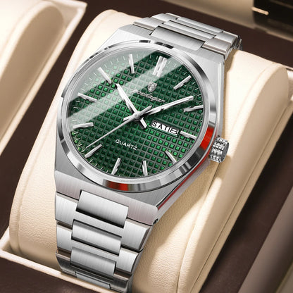 Reloj de pulsera de lujo para hombre POEDAGAR, resistente al agua, luminiscente, de acero inoxidable, con fecha y día de la semana, de cuarzo, estilo ejecutivo.