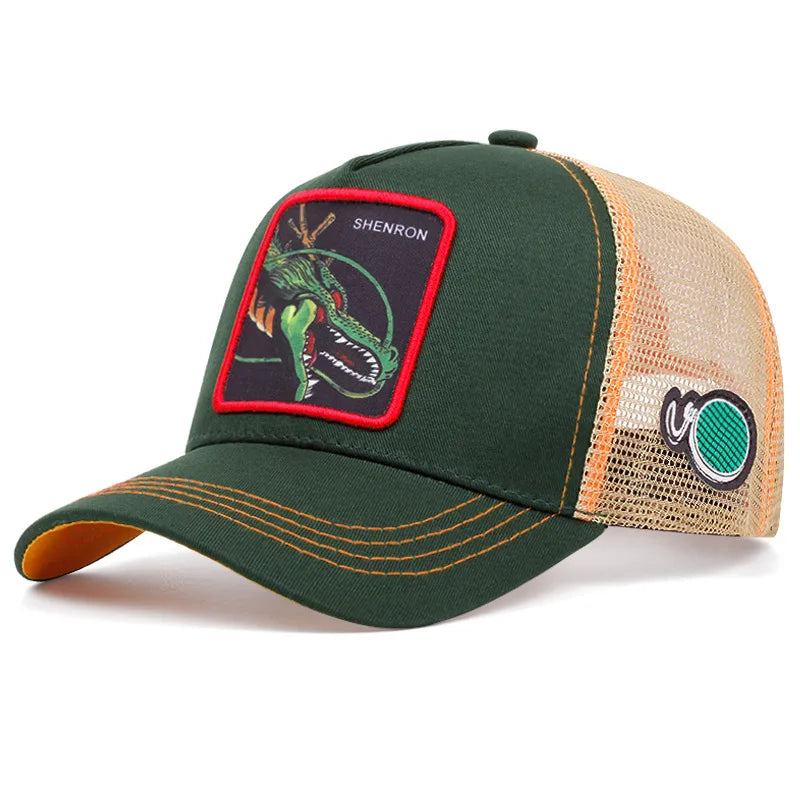 New Dragon Ball Son Goku Cap Summer Travel Peaked Cap Men's Embroidery Hip-Hop Cap Style Sun Visor Adjustable Trucker Mesh Cap