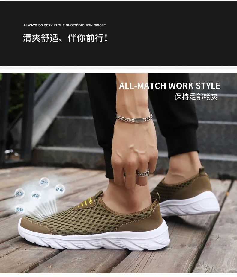 YRZL Lightweight Men's Casual Shoes, Breathable Slip-On Male Casual Sneakers, Anti-Slip Men's Flats, Outdoor Walking Shoes Size 39-46