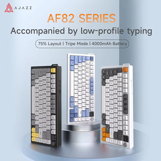 AJAZZ AF82 Office Low Profile Tastatur RGB kabelgebundene/kabellose Gaming-Tastatur 75% Layout 82 Tasten 4000mAh Akku für Win/Mac