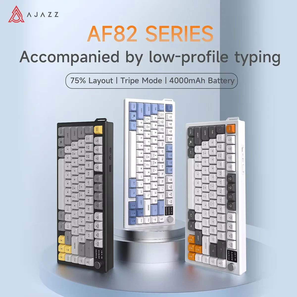 AJAZZ AF82 Office Low-Profile-Tastatur RGB kabelgebundene/kabellose Gaming-Tastatur 75%-Layout 82 Tasten 4000mAh Akku für Win/Mac