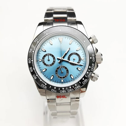 20 Color Business 39mm Quartz Watch Men's Timing Sapphire Crystal VK63 Movement Calendar Luminous Blue Dial Stainless Steel Strap