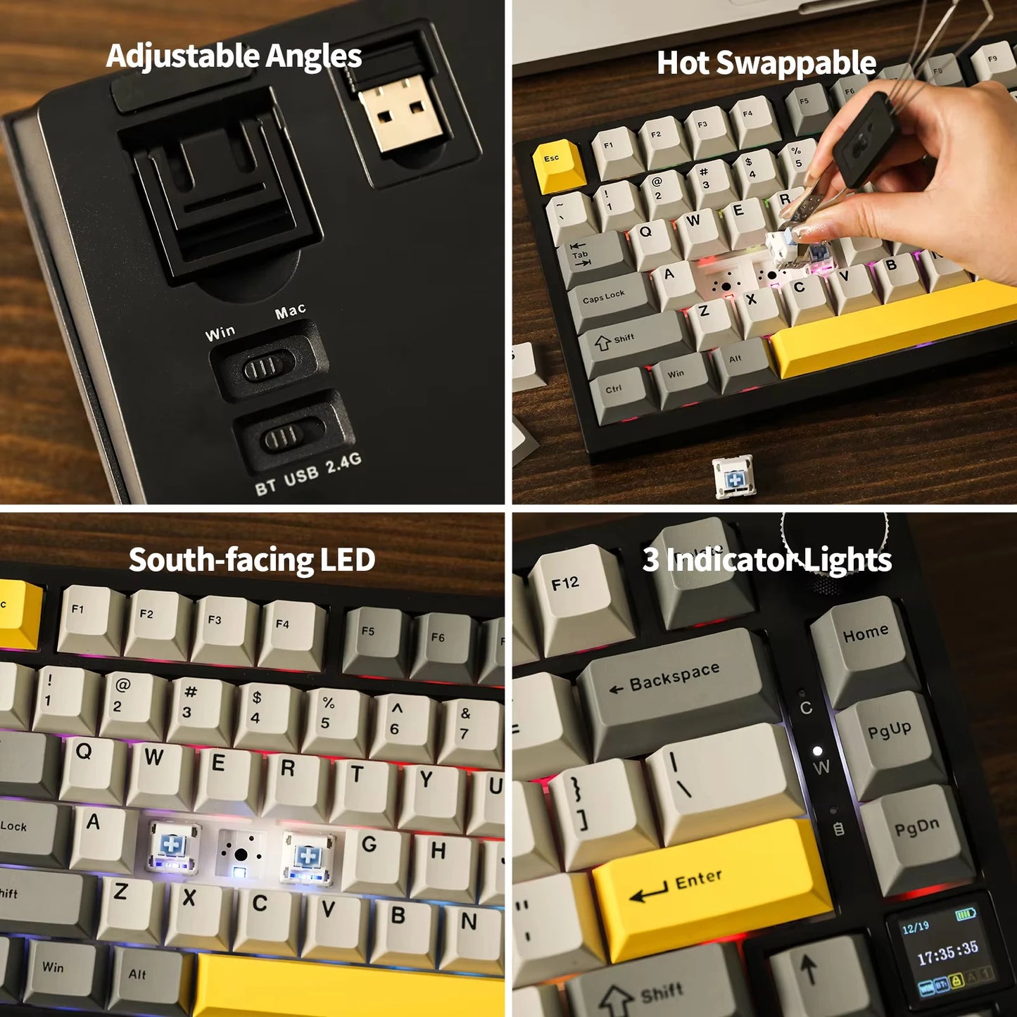 Ajazz AK820 Pro 75% Gasket-mounted Wired/Bluetooth 5.1/2.4G Wireless Mechanical Keyboard with TFT Screen for Win/Mac