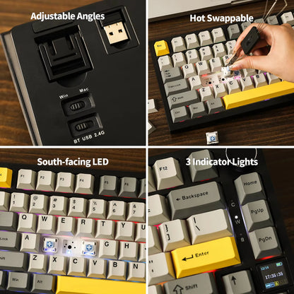 Ajazz AK820 Pro 75% Gasket-mounted Wired/Bluetooth 5.1/2.4G Wireless Mechanical Keyboard with TFT Screen for Win/Mac