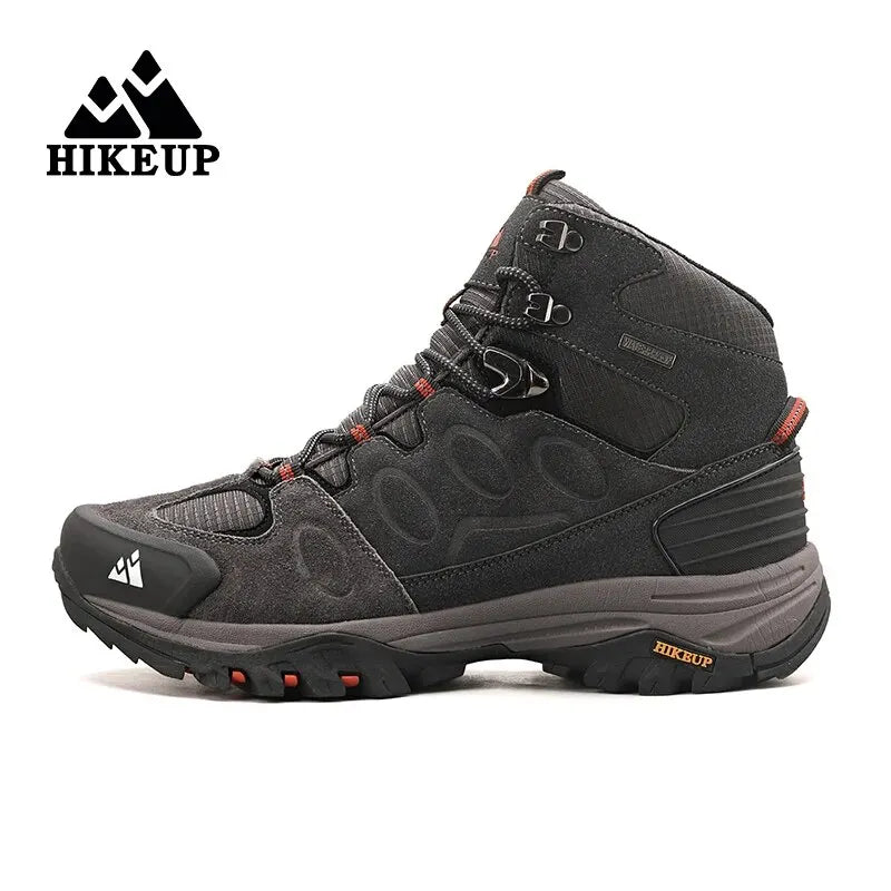 HIKEUP-Bottes de randonnée en daim pour hommes, chaussures de plein air à lacets, bottes de sport chaudes, chaussures de trekking décontractées, non ald, haut, hiver
