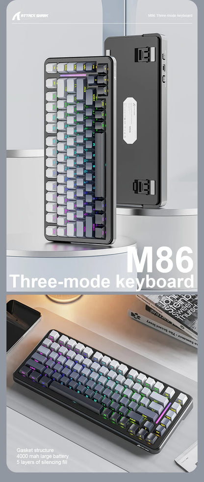 ATTACK SHARK M86 Wireless Mechanical Keyboard 75% Tri-Mode RGB Hot-Swappable Mechanical Keyboard with Side-Printed PBT Keycaps & 4000mAh Battery