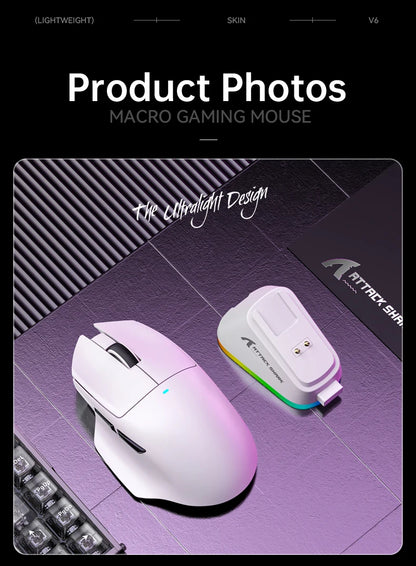 ATTACK SHARK V6 Wireless Gaming Superlight Mouse with RGB Magnetic Charging Dock, PAW3311 Sensor, Macro Gaming Mouse