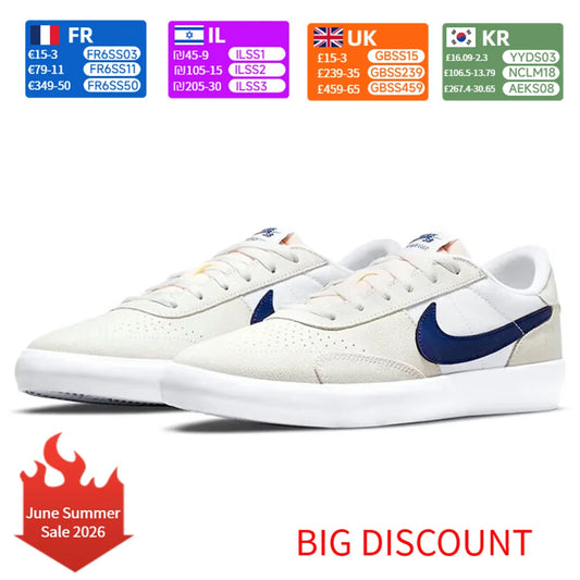 Nike Heritage Vulc SB Komfortable, skridsikre, slidstærke og lette skate-sko med lavt skaft til både mænd og kvinder, i off-white og blå, CD5010-105