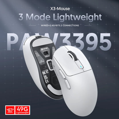 Attack Shark X3/X3PRO 4K/8K Tri-mode Gaming Mouse, PixArt PAW3395 Sensor, 26K DPI, 49g Ultralight, BT/2.4G Wireless/Wired, for PC