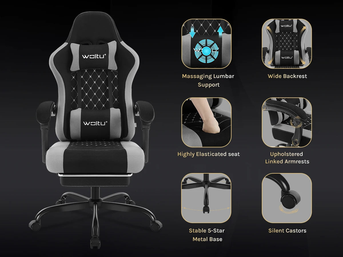Silla de ordenador giratoria WOLTU con función de masaje, silla de oficina ergonómica con almohada y reposapiés, silla gaming ajustable en altura