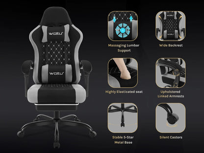 Silla de ordenador giratoria WOLTU con función de masaje, silla de oficina ergonómica con almohada y reposapiés, silla gaming ajustable en altura