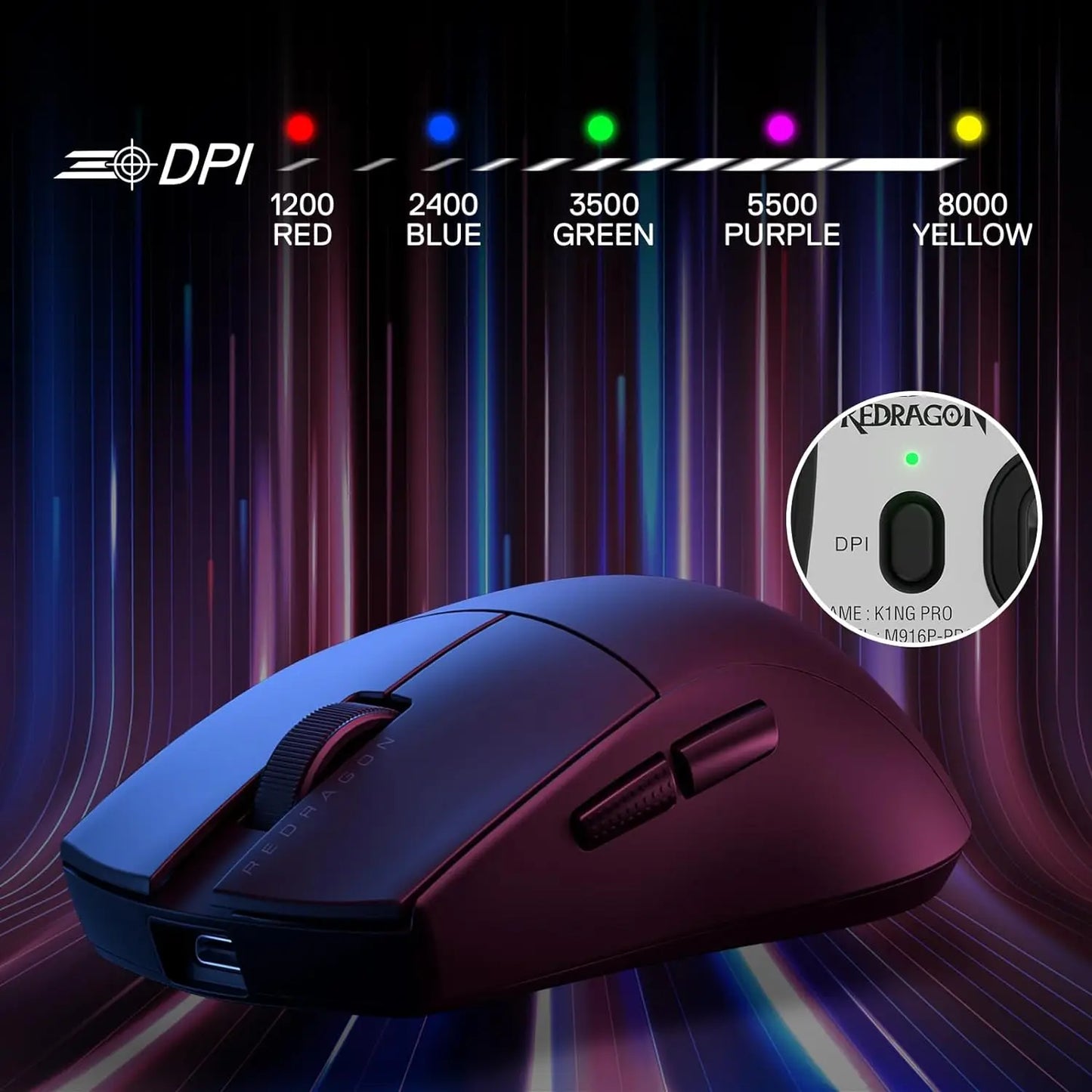 Redragon M916 Wireless Gamer Mouse, 49g Ultra-Light 8K DPI 2.4G Wireless Gaming Mouse with Ergonomic Natural Grip Build