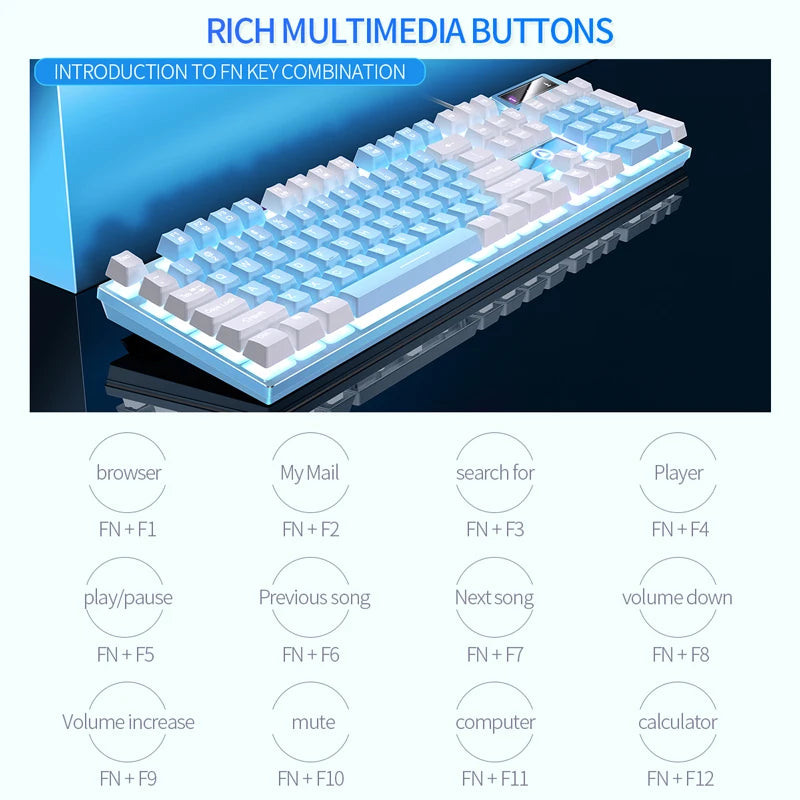 Kabelgebundene USB-Gaming-Tastatur mit Hintergrundbeleuchtung, 104-Tasten-Gamer-Tastatur für Computer/Laptop/PC, ergonomisches Design, Office-Gaming-Zubehör