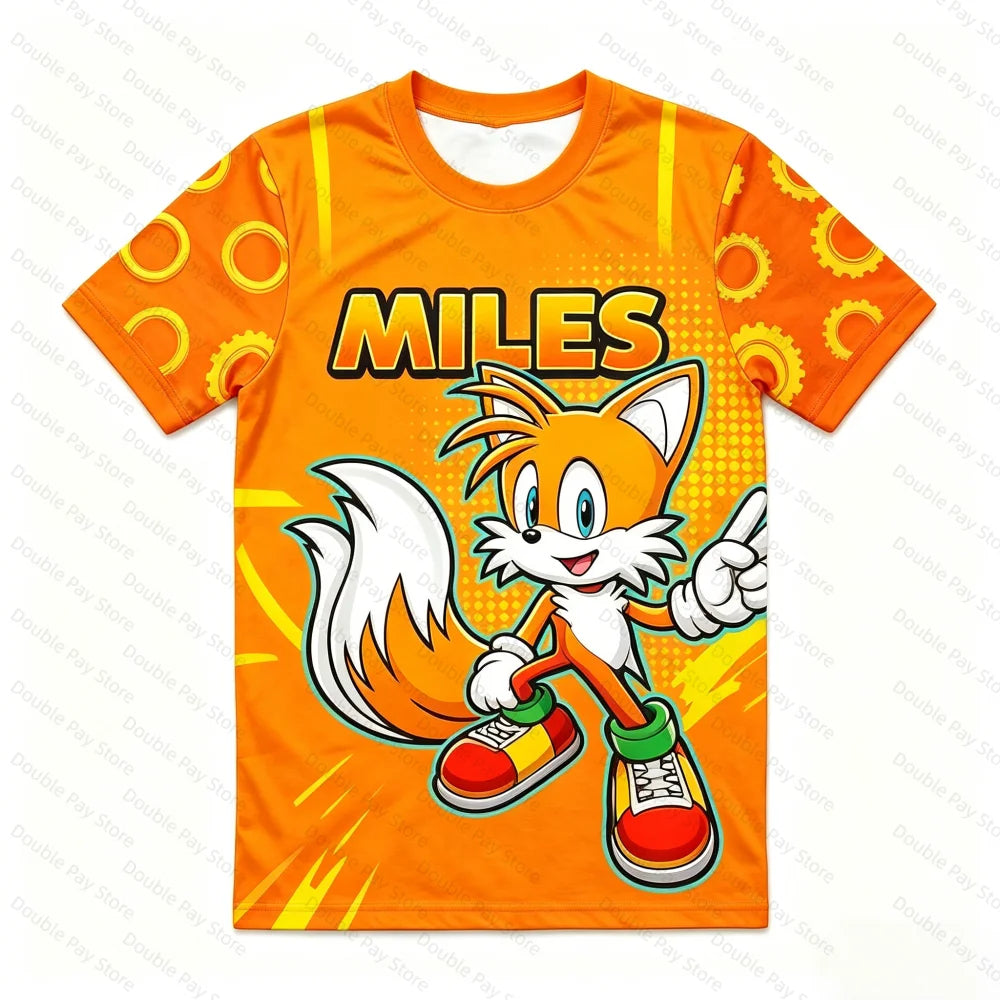 2026 Sonic 3D Print T-Shirt, Kids Cartoon Graphic Short Sleeve Tee, Men's Summer Casual Athletic T-Shirt
