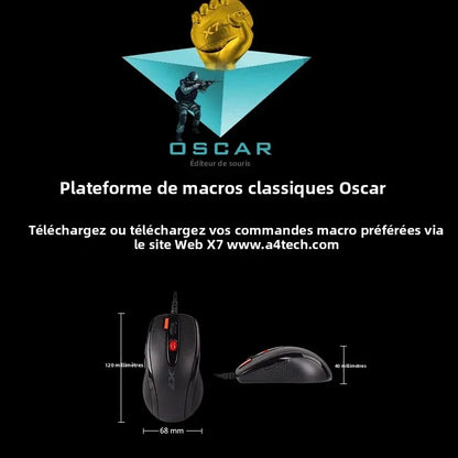 A4TECH X7 X-710BK Oscar Gaming Mouse, 2000 DPI, 1000Hz, 4D Wheel, 160K Onboard Memory, Oscar Mouse Editor, Driver Free