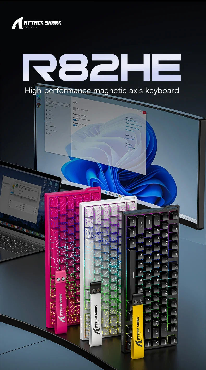 ATTACK SHARK R82 HE 8000Hz Magnetic Switch Keyboard 75% 0.005mm Rapid Trigger Low Latency RGB Hall Effect Wired Gaming Keyboard