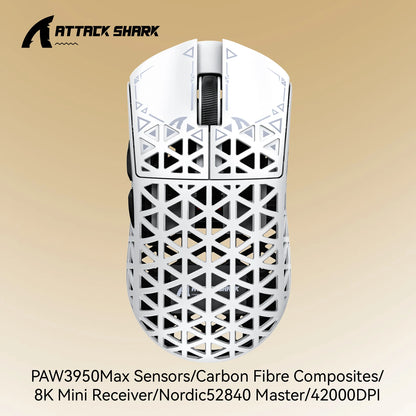 ATTACK SHARK R5 Tri-mode Ultra Wireless Gaming Mouse Carbon Fiber 8K, PAW3950MAX, 8000Hz Wireless Polling Rate, DPI up to 42000