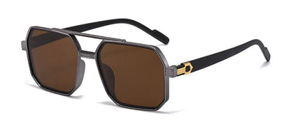 Trendy Women Luxury Polygonal Sunglasses Double Beam Men Metal Sunglass Outdoor Driving Shade Unisex