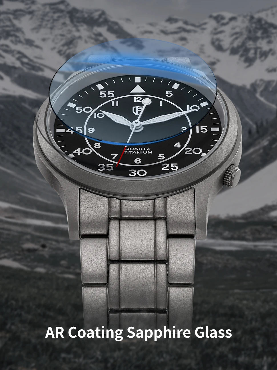 BERNY Titanium herenhorloge met kwartsmechanisme, AR-coating, saffierglas, modieus polshorloge, lichtgevend, VH31, ultradun polshorloge, waterdicht tot 5 ATM