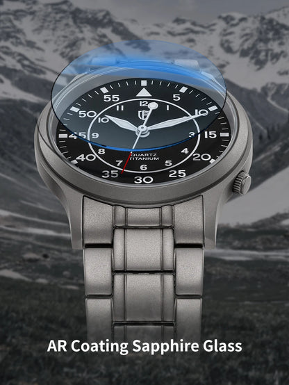 BERNY Titanium herenhorloge met kwartsmechanisme, AR-coating, saffierglas, modieus polshorloge, lichtgevend, VH31, ultradun polshorloge, waterdicht tot 5 ATM