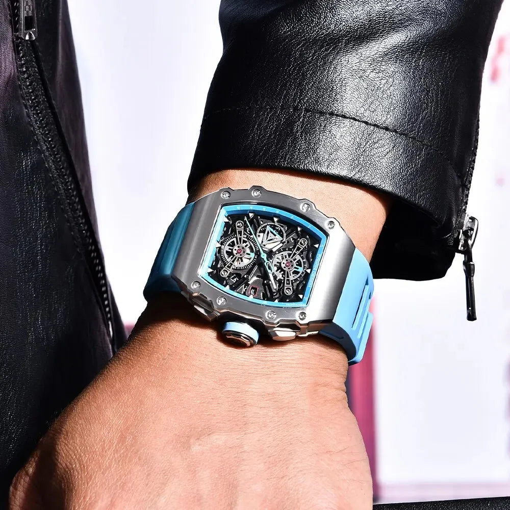 Pagani Design Men's Quartz Watches Japan Movt Skeleton Dial Waterproof Sport Rectangle Sapphire Glass Chronograph Watch For Men