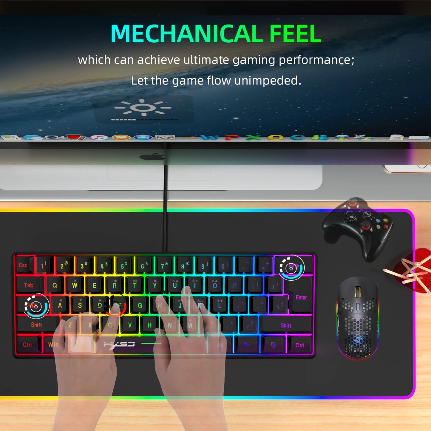 60% RGB Backlit Gaming Keyboard, Compact 61-Key Mini Wired Office Keyboard with Ergonomic Design, USB Connectivity Sleek