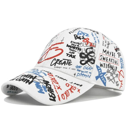 Trendy Unisex Graffiti Print Baseball Cap - Colorful Painted Visor Fashion Hat