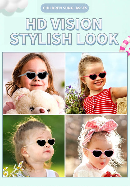 Baby Girls Cute Acrylic Heart Shape Flowers UV400 Sunglasses Children Outdoor Sun Protection Sunglasses Kids Sun Glasses