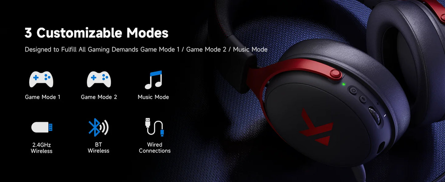 MCHOSE V9 Pro Gaming Wireless Headset 7.1 Surround Sound Headphones Noise Canceling Mic Low Latency Lightweight for PS5 PC SWITCH