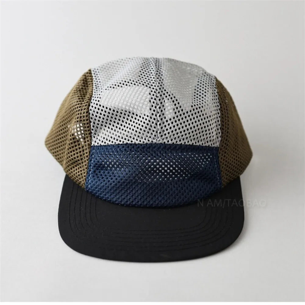 Fashion Retro Mesh Baseball Cap 5 Panel Flat-brimmed Sun Visor Cap Breathable Adjustable Quick-drying Hat Unisex