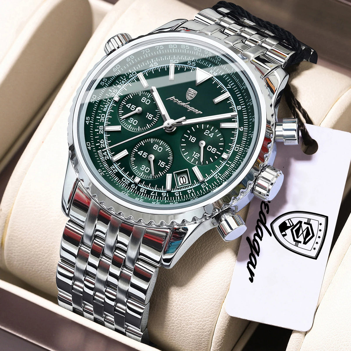 POEDAGAR luxury men’s watches Date chronograph in stainless steel Sport men’s watch, water-resistant, luminous Quartz military-style men’s watch