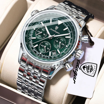 POEDAGAR luxury men’s watches Date chronograph in stainless steel Sport men’s watch, water-resistant, luminous Quartz military-style men’s watch