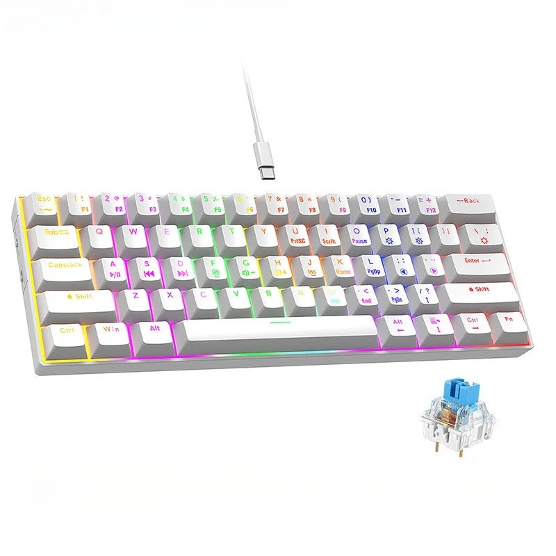 60% mechanical keyboard 61 key wired luminous gaming keyboards Gamer keyboard for computer PC ergonomic black white key board