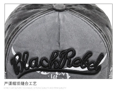 Vintage Embroidery Letter Bull Washed Baseball Cap, Retro Sun Hat for Men Women, Casual Hip Hop Peak Cap