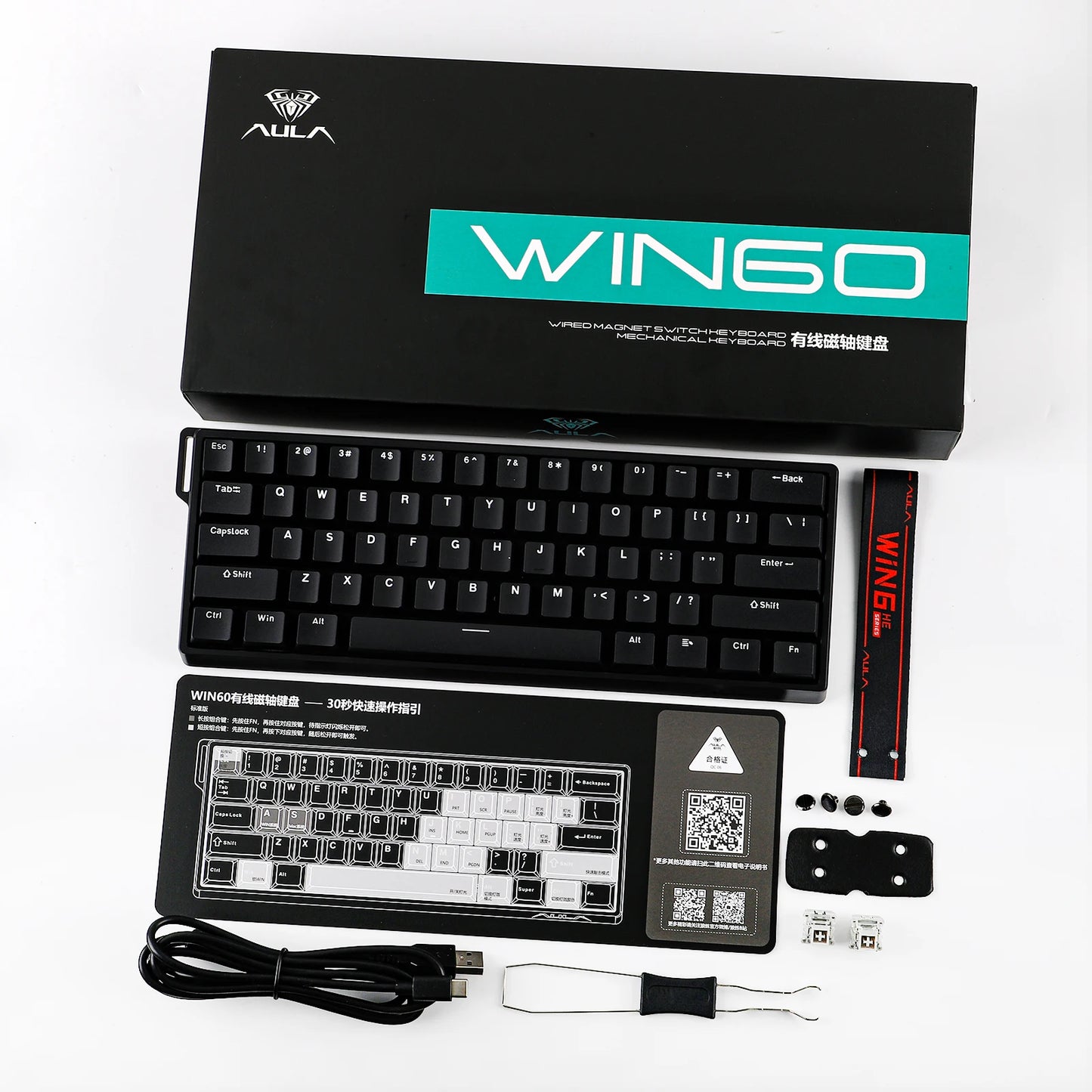 AULA WIN60 HE/WIN60 HE MAX 60% Tastiera meccanica cablata con struttura Tray-Mount hot-swap e switch magnetici Hall Effect