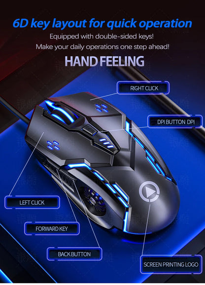 UTHAI G5 Six key 3200DPI wired illuminated gaming mouse, e-sports mechanical mute computer accessories