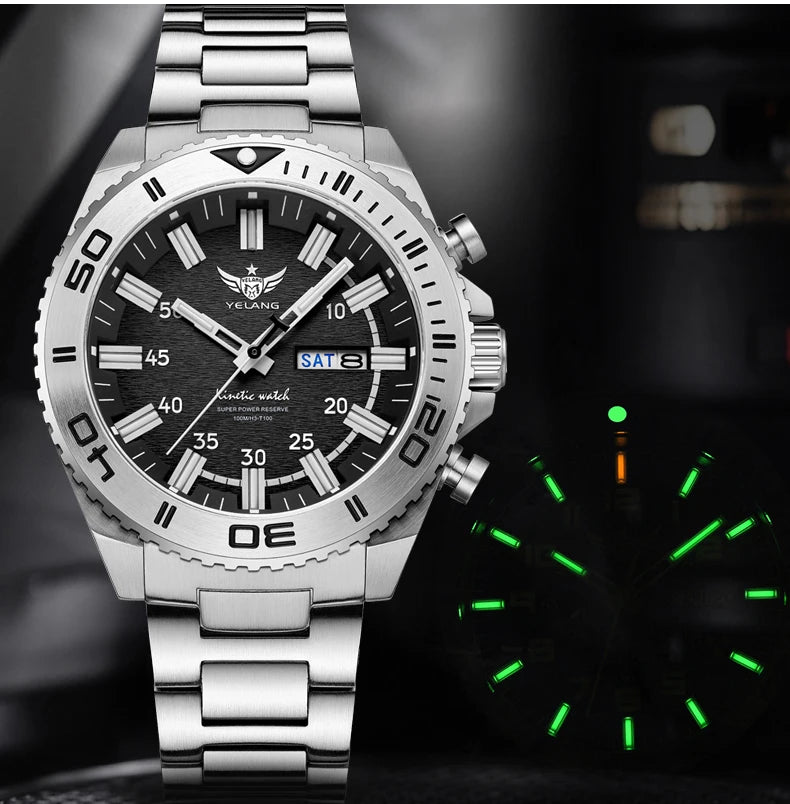 Yelang Watches V1035 44mm Men's Diving Watch Human Kinetic Energy Watch 100m Waterproof Watches Luminous Japan PX83 Sapphire