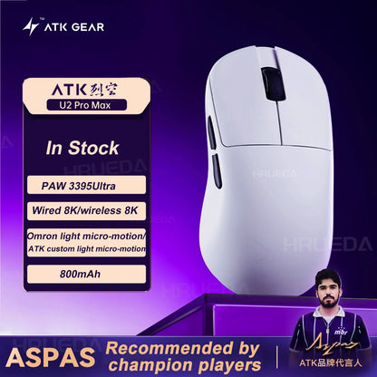 NEW ATK U2 V2 Mini Ultimate Wireless Gaming Mouse Tri-model Lightweight PAW3950 Ultra 8KHz 500mAh Custom Ergonomic E-sports Mouse
