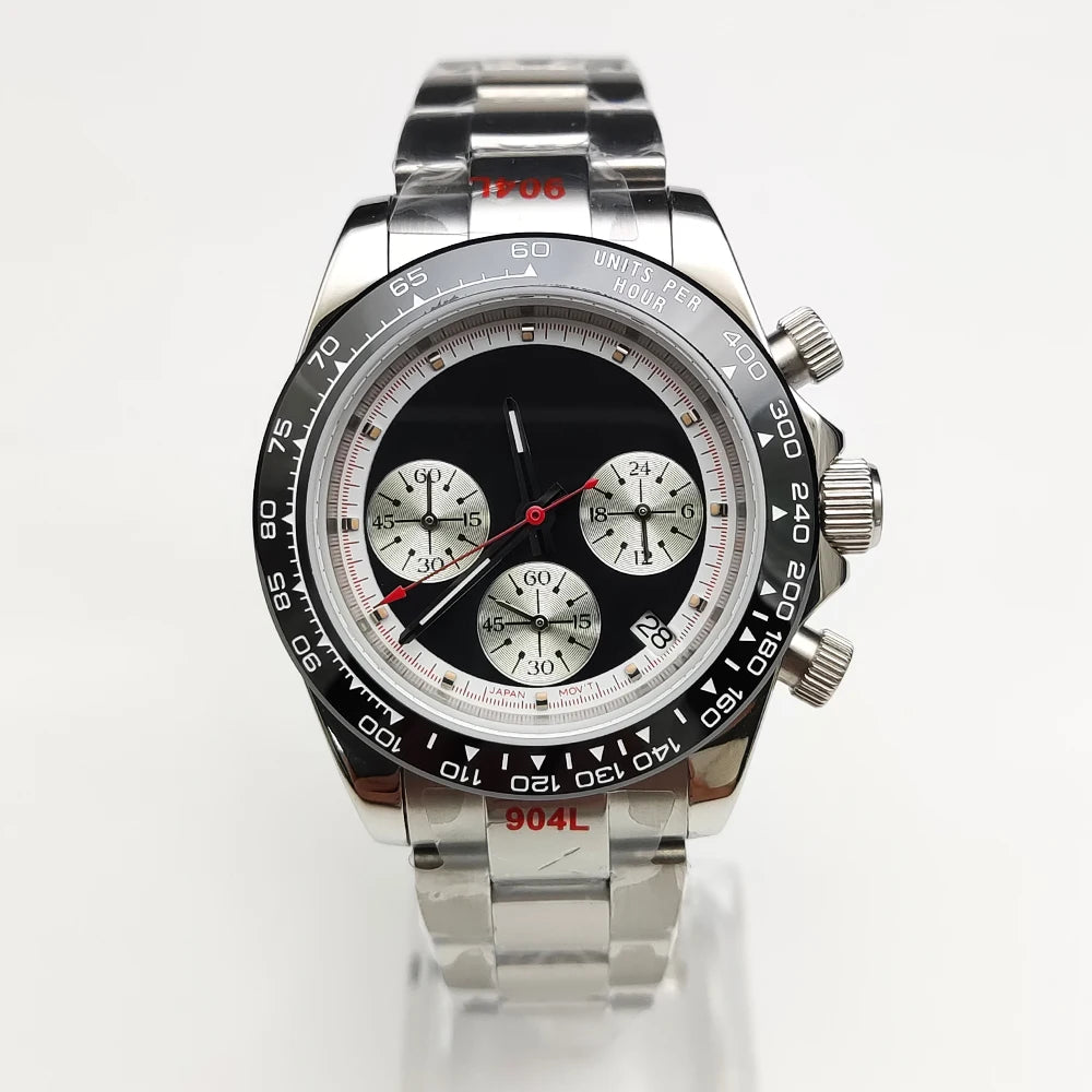 20 Color Business 39mm Quartz Watch Men's Timing Sapphire Crystal VK63 Movement Calendar Luminous Blue Dial Stainless Steel Strap