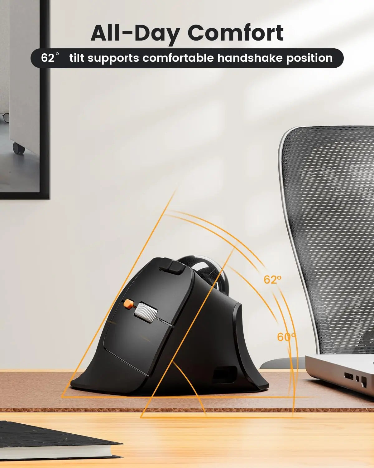 ProtoArc EM05NL Wireless Trackball Mouse Rechargeable Bluetooth Ergonomic Vertical Rollerball Mouse for Computer iPad Mac Windows